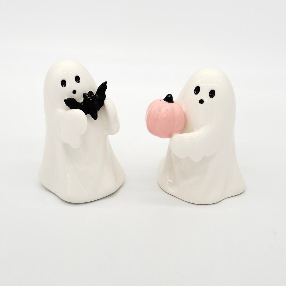 Set of 2 Target Hyde & Eek Ceramic Ghost with Pink Pumpkin & Bat Halloween NEW